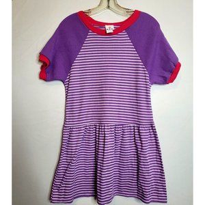 Vintage Girls Dress KLL Purple Stripe Size 14.5 Acrylic Drop Waist Small Women